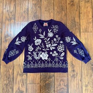 Johnny Was Embroidered Sweatshirt  Women’s S Dark Purple Pullover Long Sleeve.